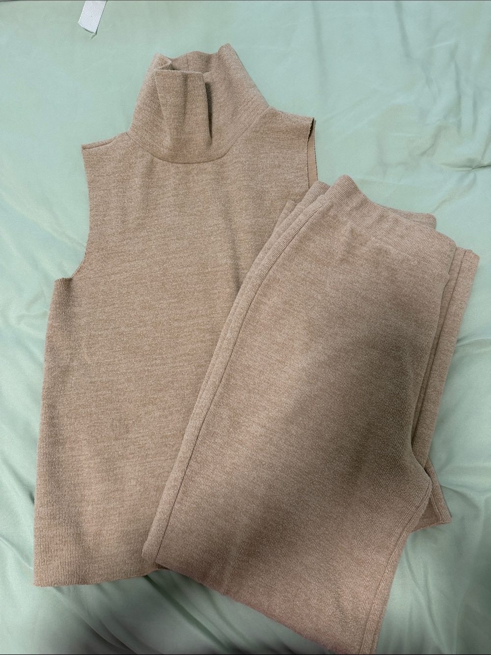Zara Sleeveless Turtleneck Knit Top in Taupe